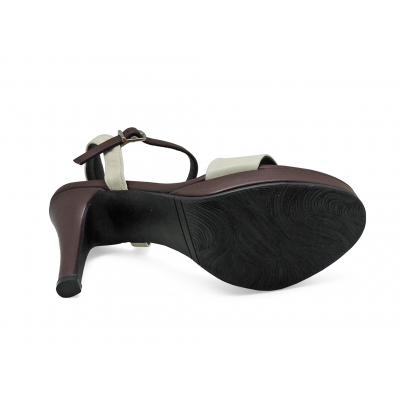 Women Sandals High Heel HSC-85 Cream sheep leather-Brown Nappa